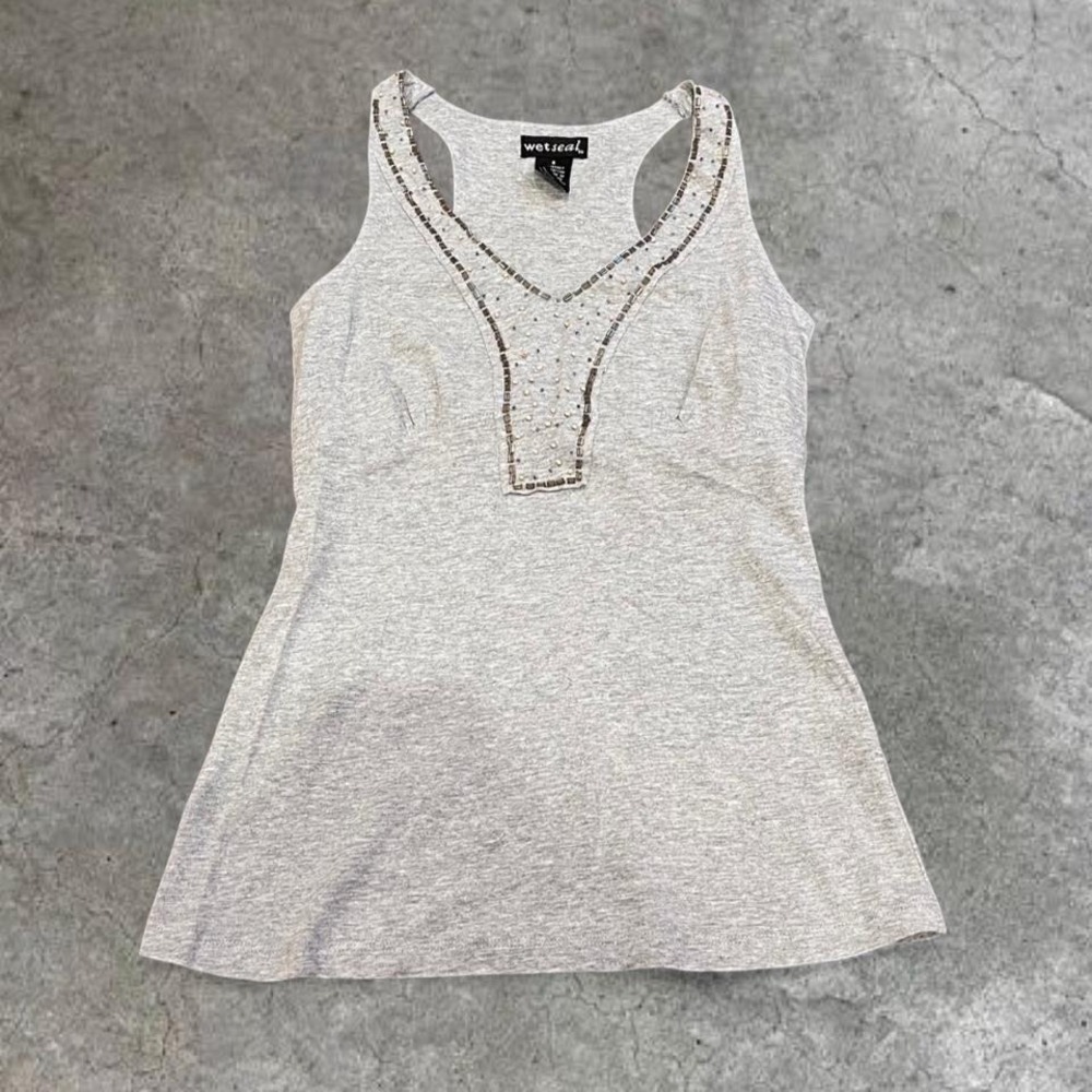 y2k gray sequin detail baby doll tank top small